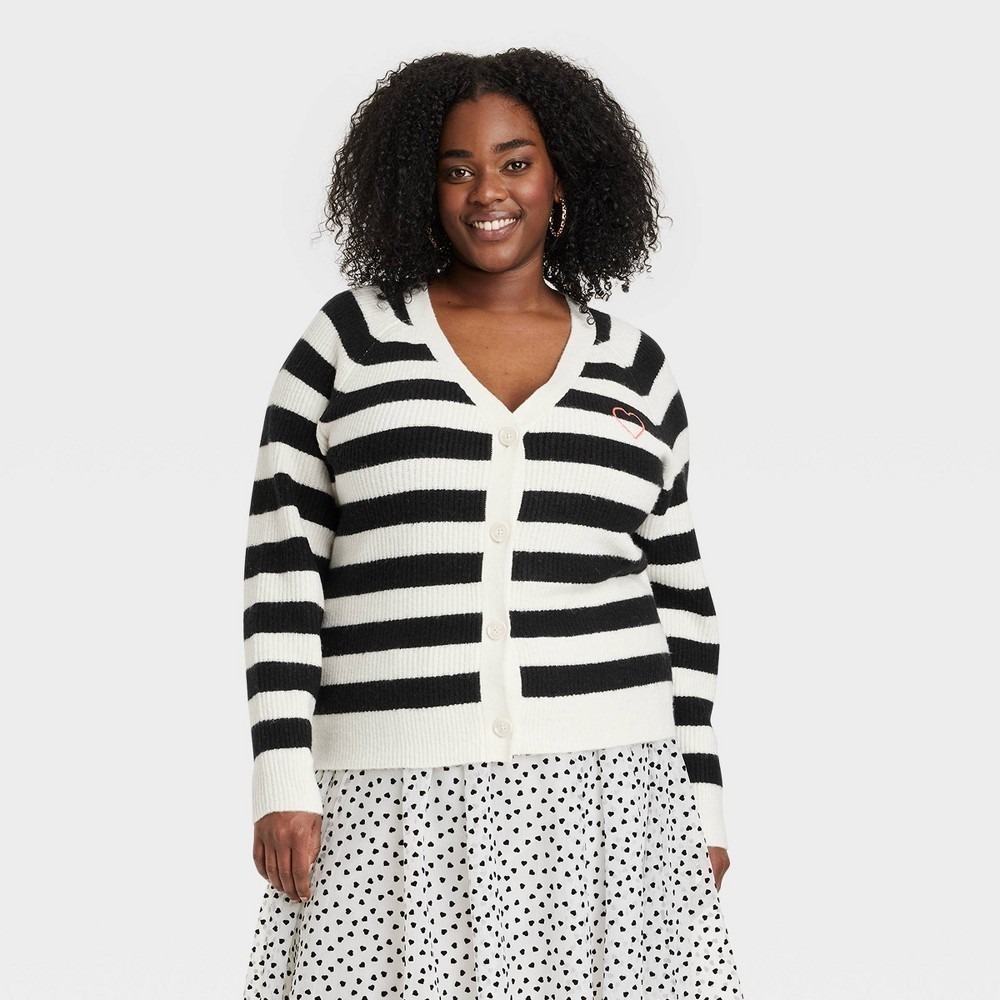 A New Day Cardigan Stripe Button Down Heart Long Sleeve SOFT NWT Womens XXL